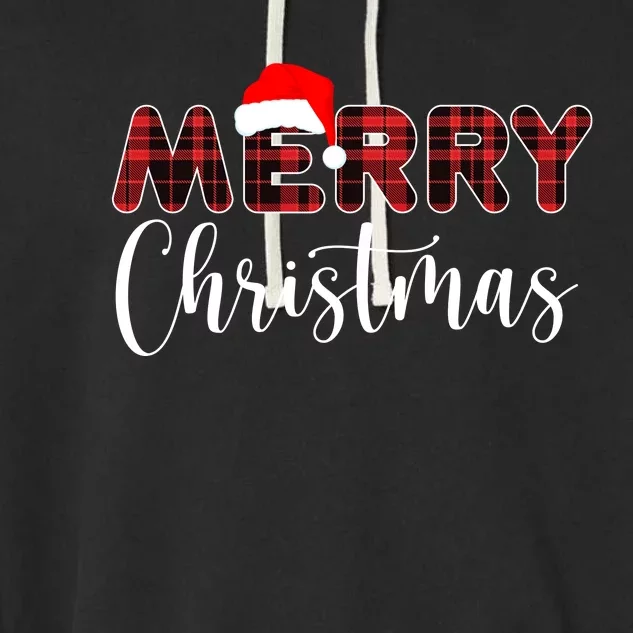 Merry Christmas Plaid Santa Holiday Garment-Dyed Fleece Hoodie