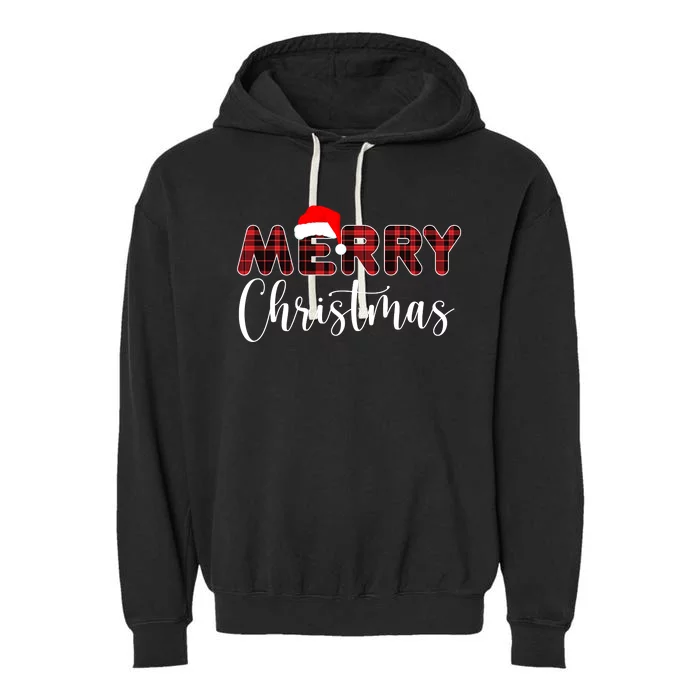 Merry Christmas Plaid Santa Holiday Garment-Dyed Fleece Hoodie