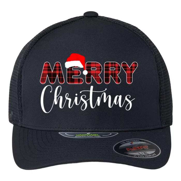 Merry Christmas Plaid Santa Holiday Flexfit Unipanel Trucker Cap