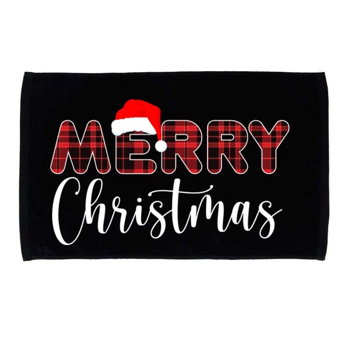 Merry Christmas Plaid Santa Holiday Microfiber Hand Towel