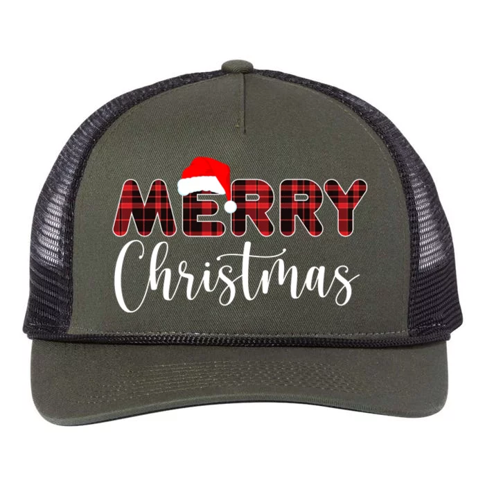 Merry Christmas Plaid Santa Holiday Retro Rope Trucker Hat Cap