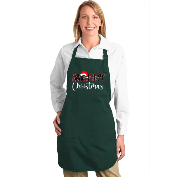 Merry Christmas Plaid Santa Holiday Full-Length Apron With Pocket