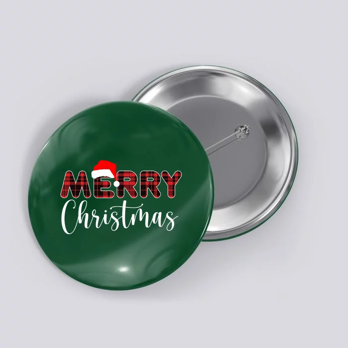 Merry Christmas Plaid Santa Holiday Button