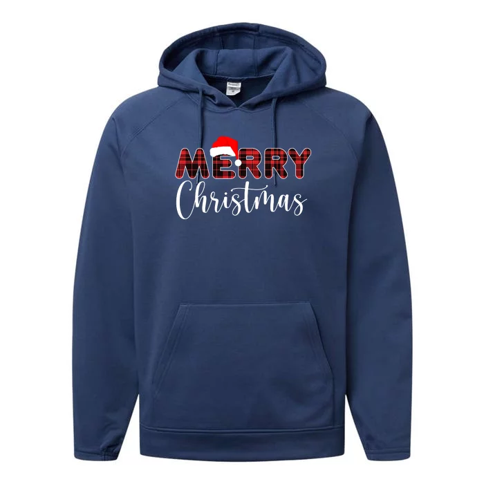 Merry Christmas Plaid Santa Holiday Performance Fleece Hoodie