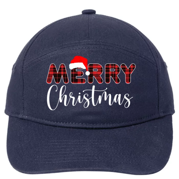 Merry Christmas Plaid Santa Holiday 7-Panel Snapback Hat