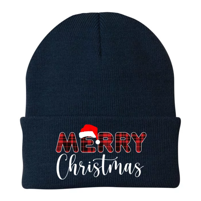 Merry Christmas Plaid Santa Holiday Knit Cap Winter Beanie