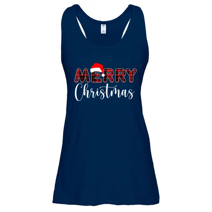 Merry Christmas Plaid Santa Holiday Ladies Essential Flowy Tank