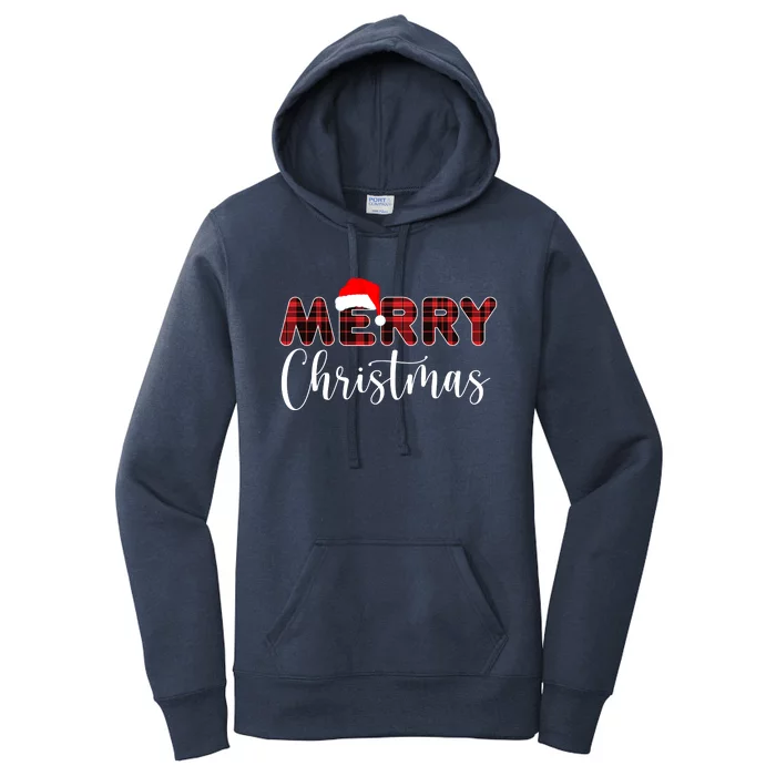 Merry Christmas Plaid Santa Holiday Women's Pullover Hoodie