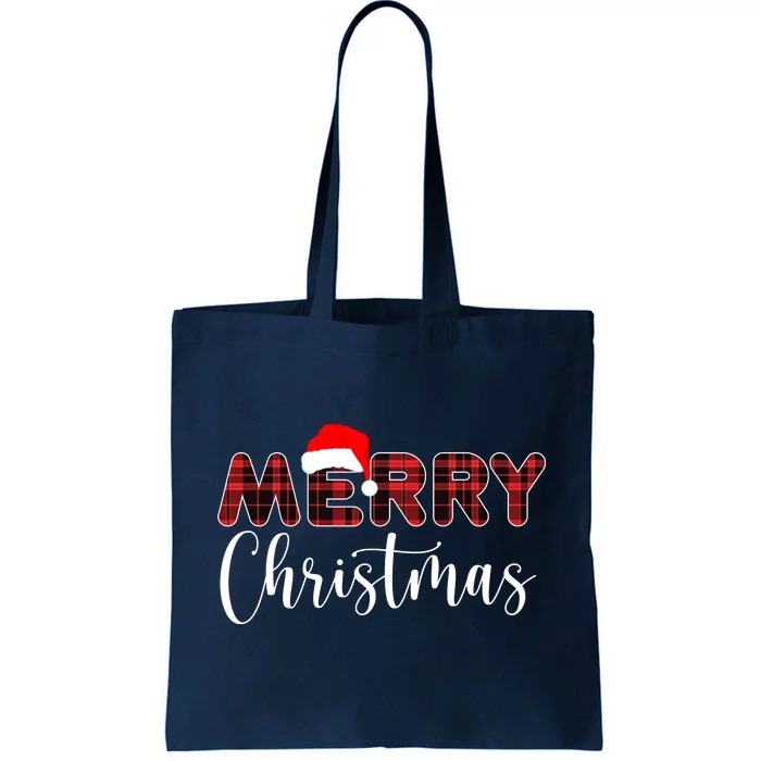 Merry Christmas Plaid Santa Holiday Tote Bag