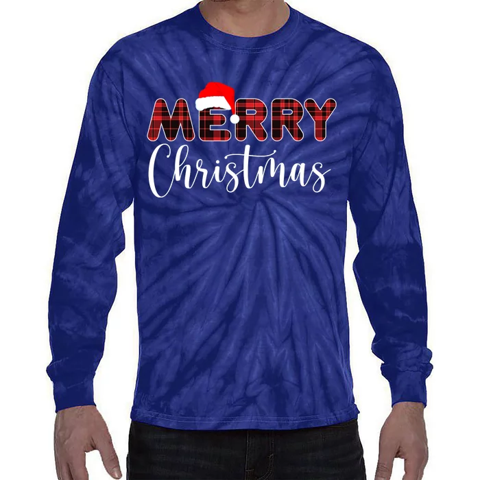 Merry Christmas Plaid Santa Holiday Tie-Dye Long Sleeve Shirt