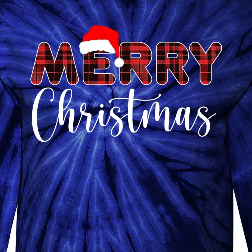 Merry Christmas Plaid Santa Holiday Tie-Dye Long Sleeve Shirt