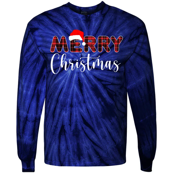 Merry Christmas Plaid Santa Holiday Tie-Dye Long Sleeve Shirt