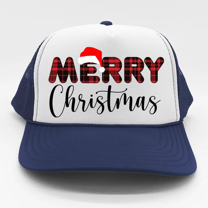 Merry Christmas Plaid Santa Holiday Trucker Hat