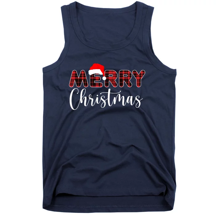 Merry Christmas Plaid Santa Holiday Tank Top