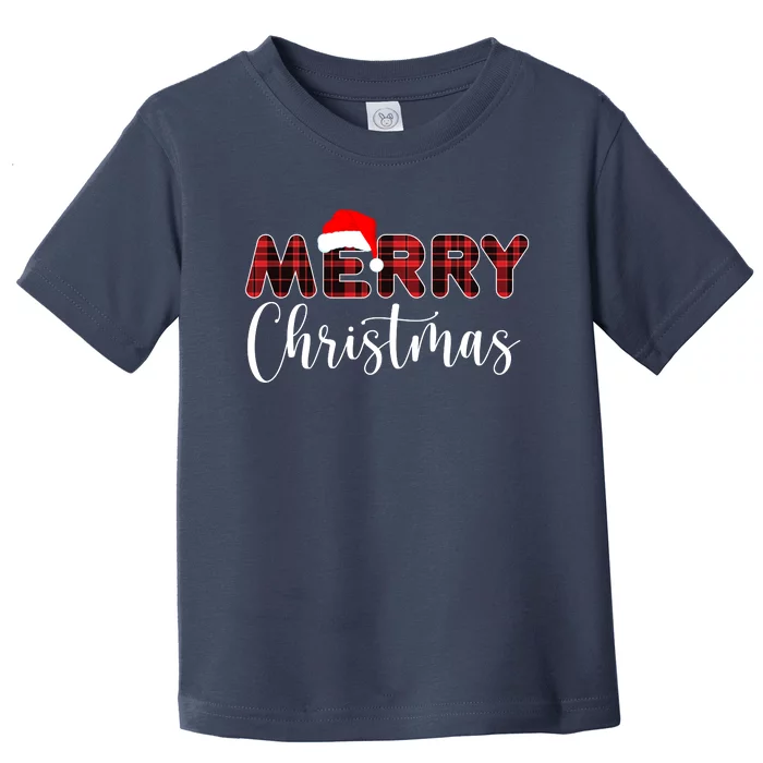 Merry Christmas Plaid Santa Holiday Toddler T-Shirt