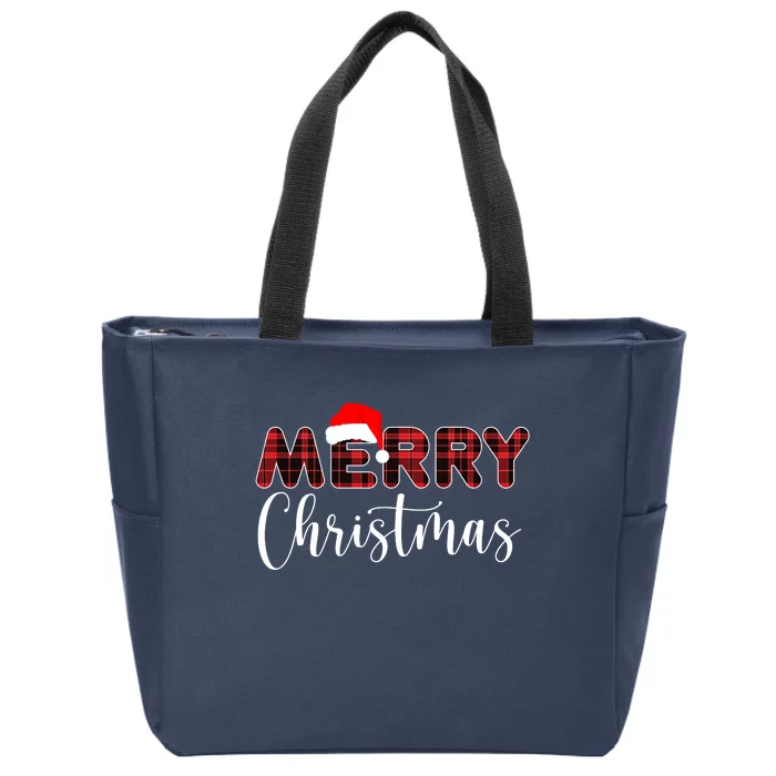 Merry Christmas Plaid Santa Holiday Zip Tote Bag