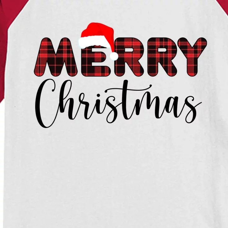 Merry Christmas Plaid Santa Holiday Kids Colorblock Raglan Jersey