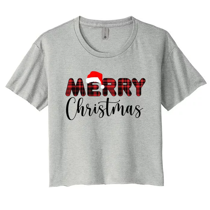 Merry Christmas Plaid Santa Holiday Women's Crop Top Tee