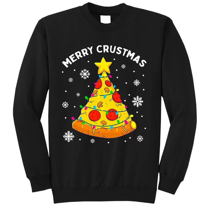 Merry Crustmas Pizza Christmas Tree Light Xmas Tall Sweatshirt