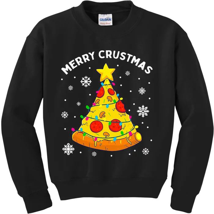 Merry Crustmas Pizza Christmas Tree Light Xmas Kids Sweatshirt