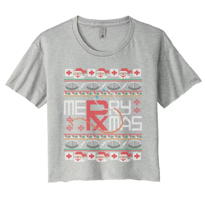 Merry Christmas Pharmacy Crew Funny Pharmacist Ugly Sweater Cute Gift Women's Crop Top Tee