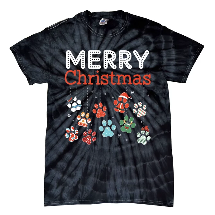 Merry Christmas Paw Prints For Dog Lovers Design Tank Top Tie-Dye T-Shirt