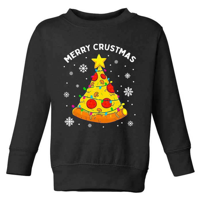 Merry Crustmas Pizza Christmas Tree Light Xmas Toddler Sweatshirt