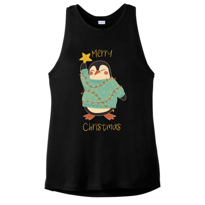 Merry Christmas Penguin Gift Ladies Tri-Blend Wicking Tank