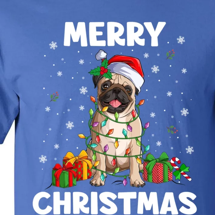 Merry Christmas Pug Tree Lights Xmas Family Gift Tall T-Shirt