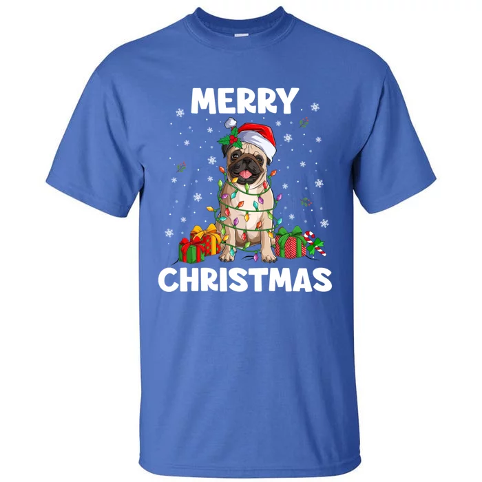 Merry Christmas Pug Tree Lights Xmas Family Gift Tall T-Shirt