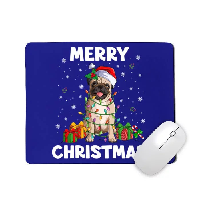 Merry Christmas Pug Tree Lights Xmas Family Gift Mousepad