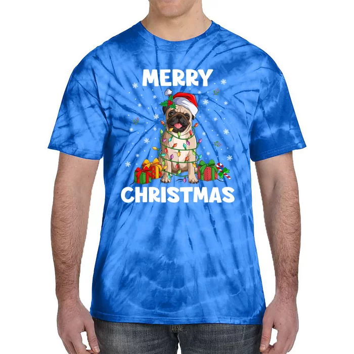 Merry Christmas Pug Tree Lights Xmas Family Gift Tie-Dye T-Shirt