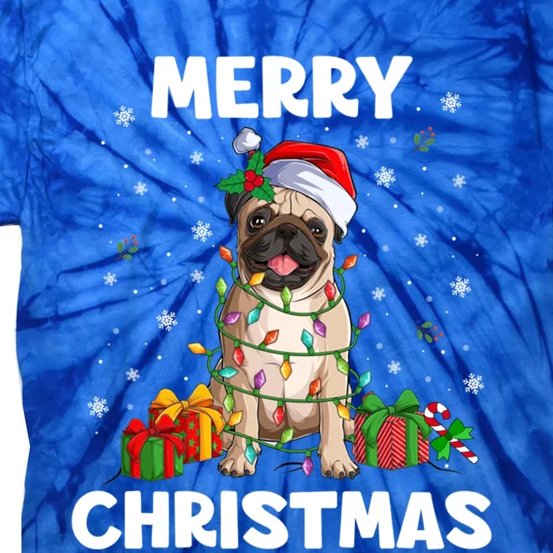 Merry Christmas Pug Tree Lights Xmas Family Gift Tie-Dye T-Shirt