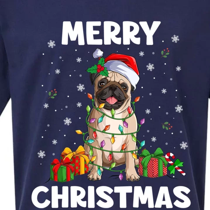 Merry Christmas Pug Tree Lights Xmas Family Gift Sueded Cloud Jersey T-Shirt