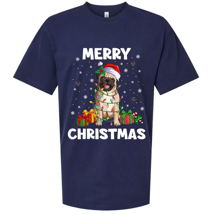 Merry Christmas Pug Tree Lights Xmas Family Gift Sueded Cloud Jersey T-Shirt