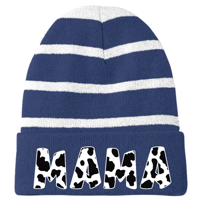 Mama Cow Print Cow Pattern Mother's Day Striped Beanie with Solid Band