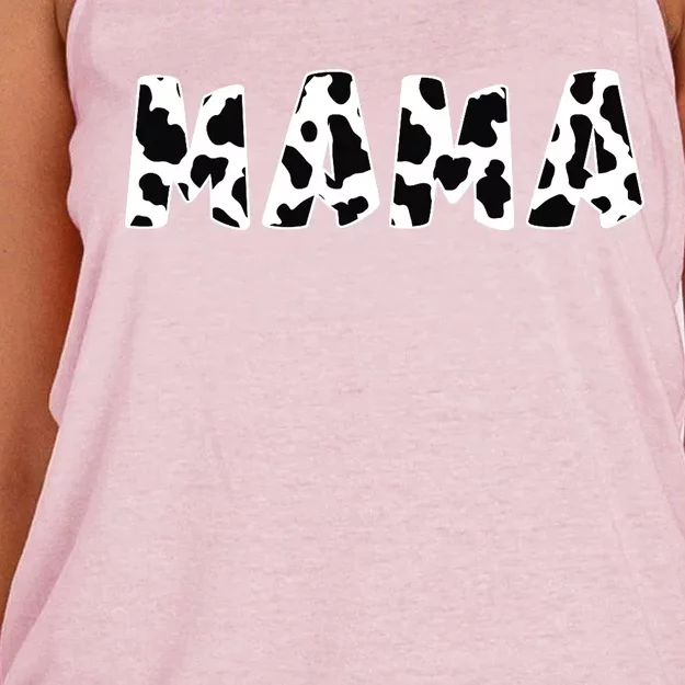 Mama Cow Print Cow Pattern Mother's Day Women's Knotted Racerback Tank