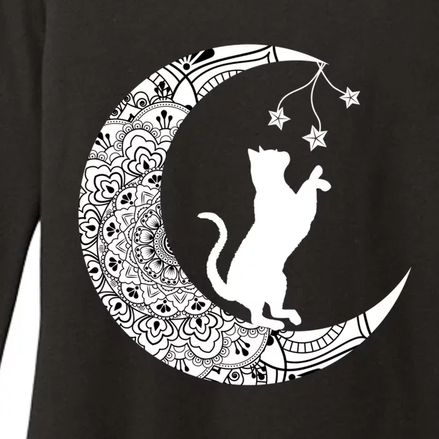 Moon Cat Playful Funny Cat Dala Crescent Moon Witch Funny Gift Womens CVC Long Sleeve Shirt