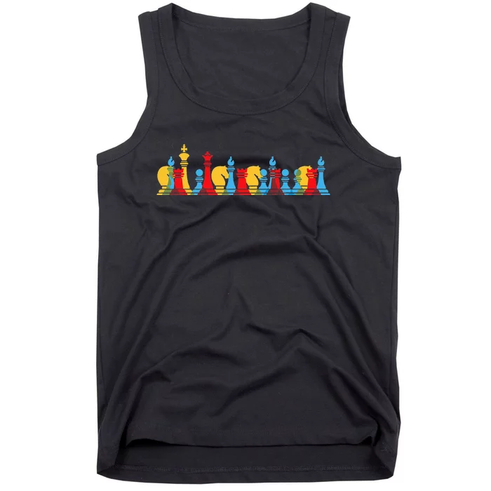 Multicolored Chess Pieces Thinking Smart Funny chess Tank Top