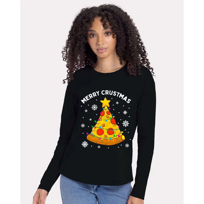 Merry Crustmas Pizza Christmas Tree Xmas Gifts Womens Cotton Relaxed Long Sleeve T-Shirt