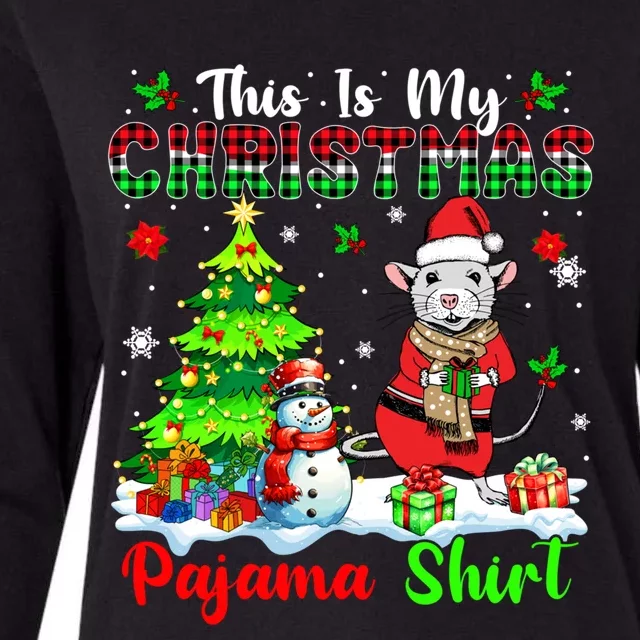 My Christmas Pajama Gift Santa Rat Snow Xmas Tree Gift Womens Cotton Relaxed Long Sleeve T-Shirt