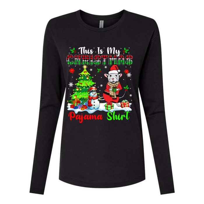 My Christmas Pajama Gift Santa Rat Snow Xmas Tree Gift Womens Cotton Relaxed Long Sleeve T-Shirt