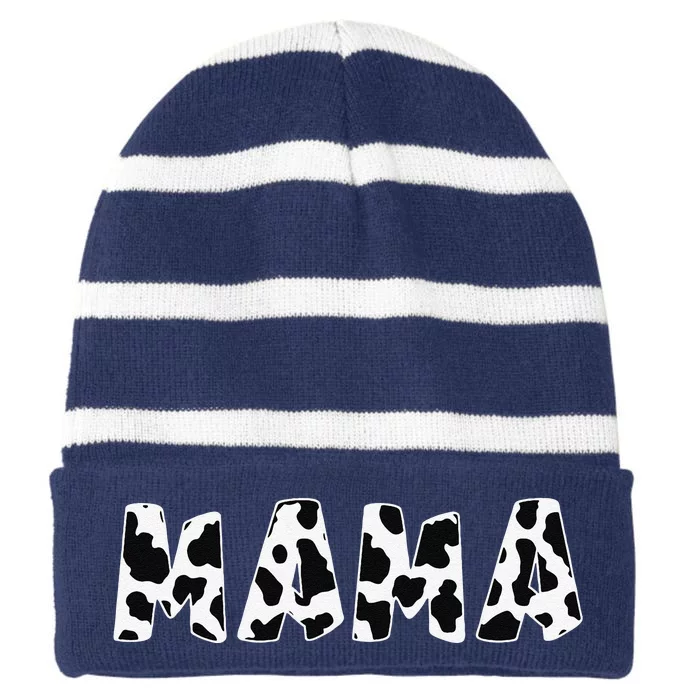 Mama Cow Print Cow Pattern Mother's Day Striped Beanie with Solid Band