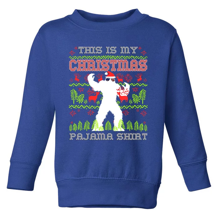 My Christmas Pajama Gift Funny Retro Bigfoot Ugly Xmas Gift Toddler Sweatshirt