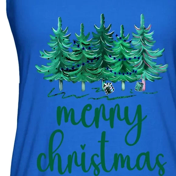 Merry Christmas Pink Christmas Tree Santa Xmas Gift Ladies Essential Flowy Tank