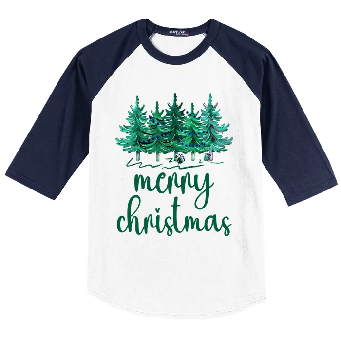 Merry Christmas Pink Christmas Tree Santa Xmas Gift Baseball Sleeve Shirt