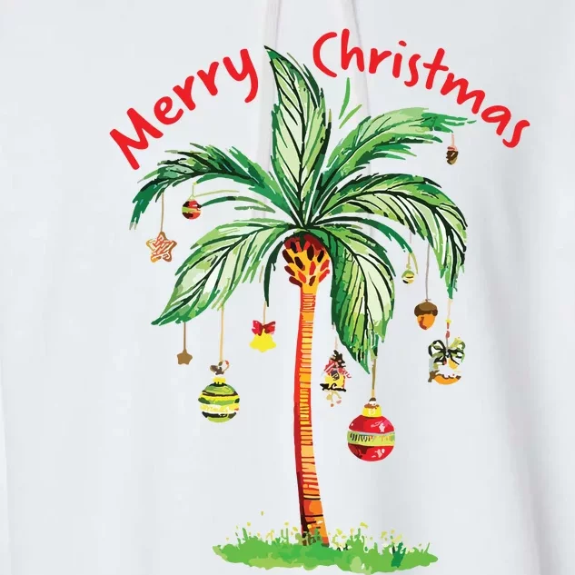 Merry Christmas Palm Tree Hawaii Hawaiian Tropical Christmas Garment-Dyed Fleece Hoodie