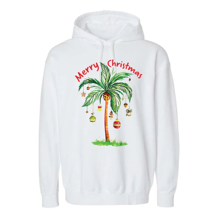 Merry Christmas Palm Tree Hawaii Hawaiian Tropical Christmas Garment-Dyed Fleece Hoodie