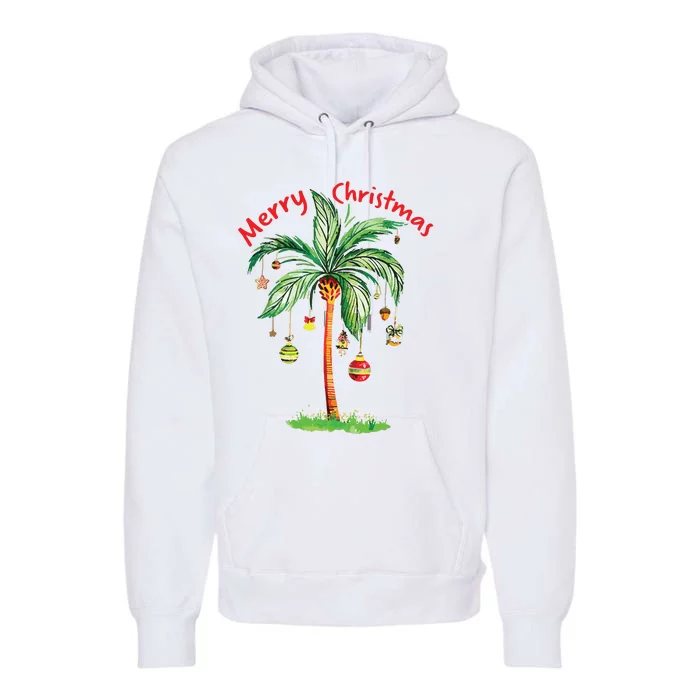 Merry Christmas Palm Tree Hawaii Hawaiian Tropical Christmas Premium Hoodie