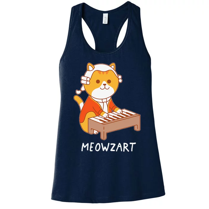 Meowzart Cat Pun Classical Music Piano Funny Women's Racerback Tank